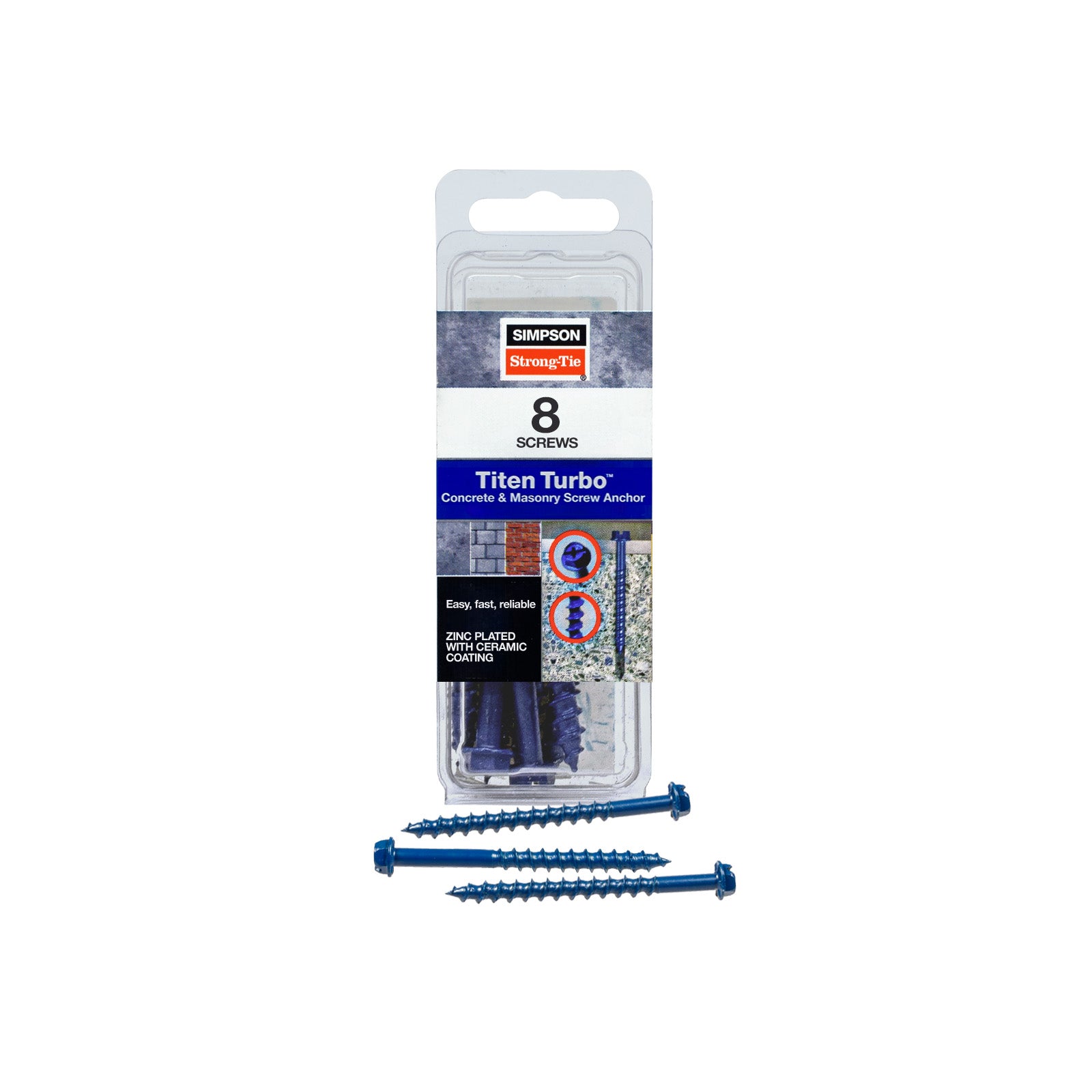 1/4"-2-1/4" Strong-Tie Hex Head Titen Turbo Screw Anchor, Blue Zinc, Pkg 8