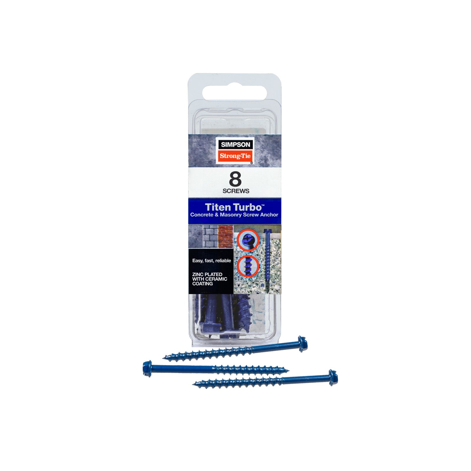 1/4"-2-3/4" Strong-Tie Hex Head Titen Turbo Screw Anchor, Blue Zinc, Pkg 8
