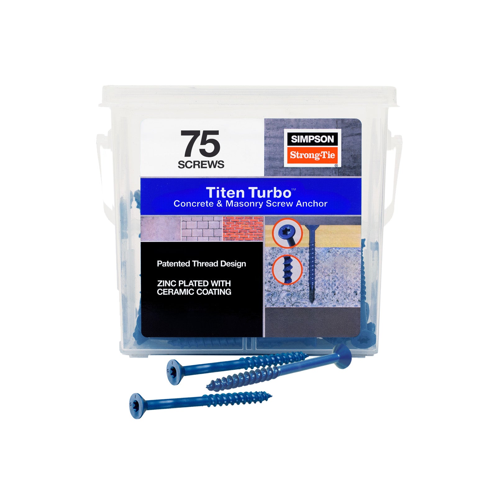 1/4"-2-3/4" Strong-Tie Flat Head Titen Turbo Screw Anchor, Blue Zinc, Pkg 75