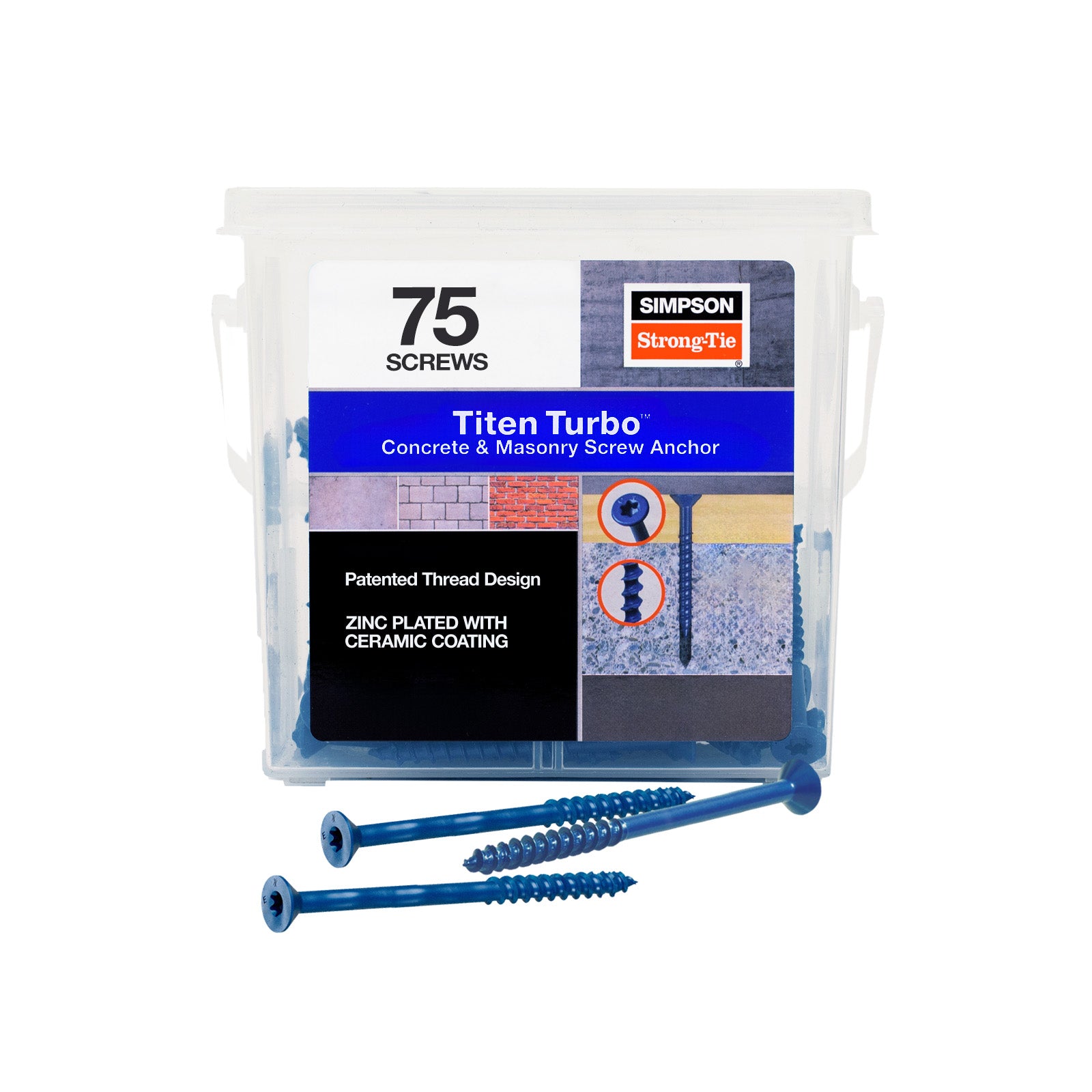 1/4" x 3-3/4" Strong-Tie Flat Head Titen Turbo Screw Anchor, Blue Zinc, Pkg 75