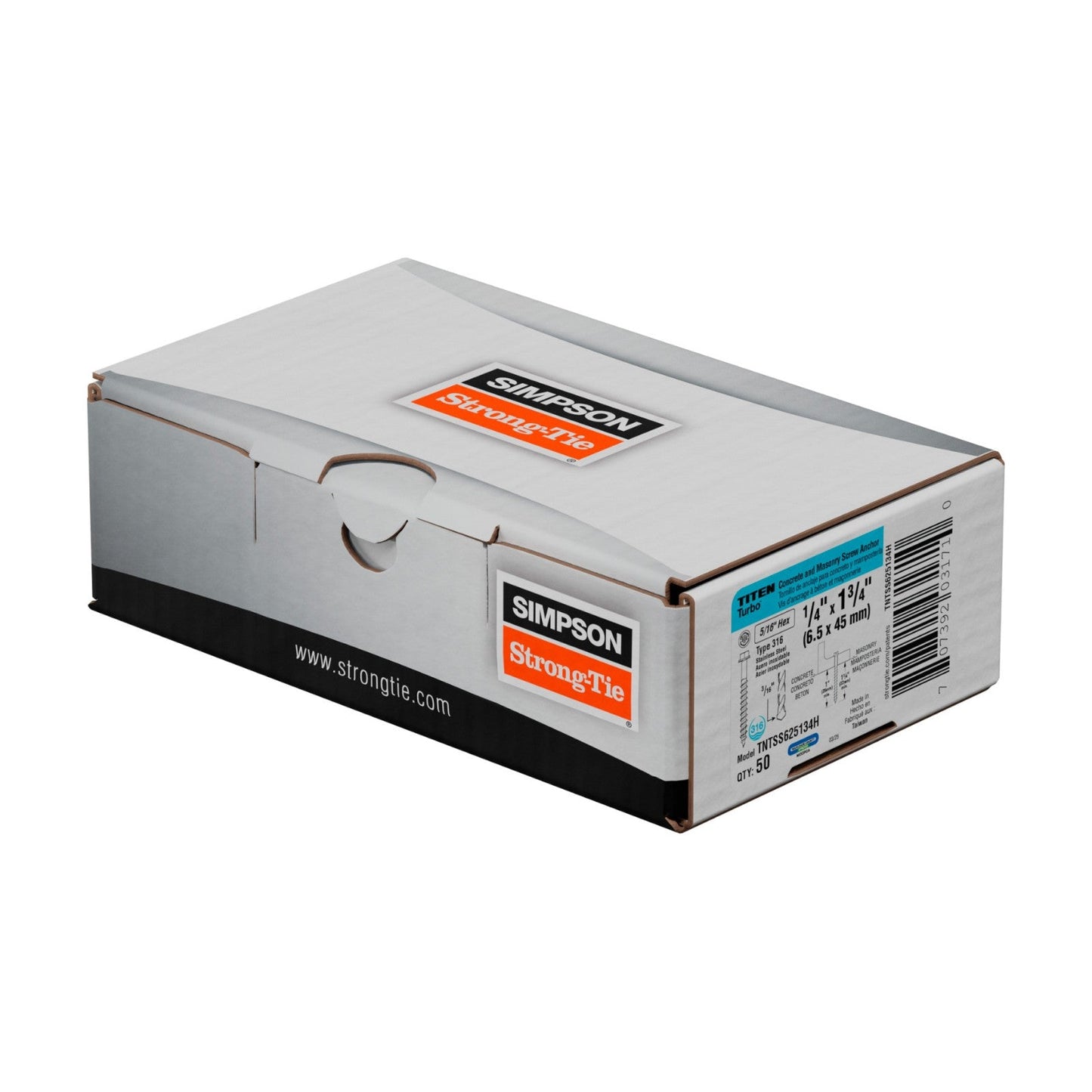 Simpson Strong-Tie Titen Turbo Hex Head Concrete Screw 316 Stainless Steel Packaging