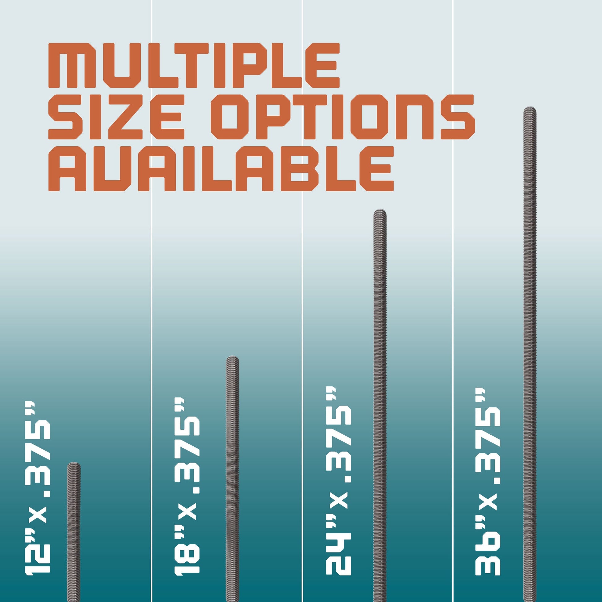3/8"-16 x 3' 304 Stainless Steel Threaded Rod - Multiple Lengths
