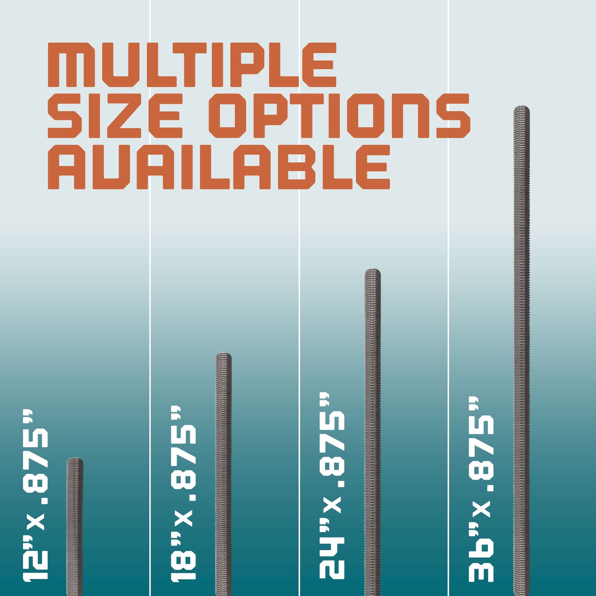 7/8"-9 x 3' 304 Stainless Steel Threaded Rod - Multiple Lengths