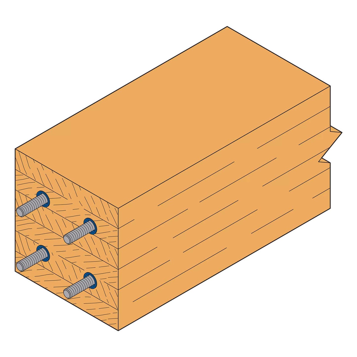 Wooden retaining cap with glued in threaded rod on a white background