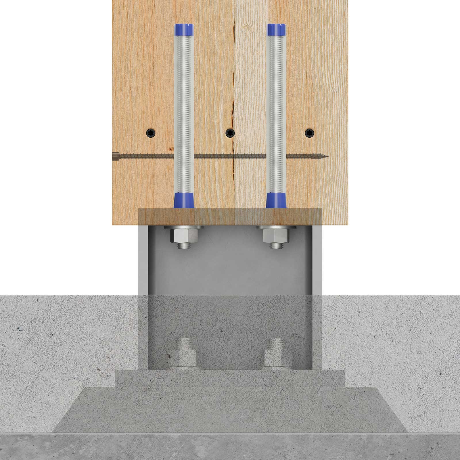 glued in threaded rod into concrete column slab