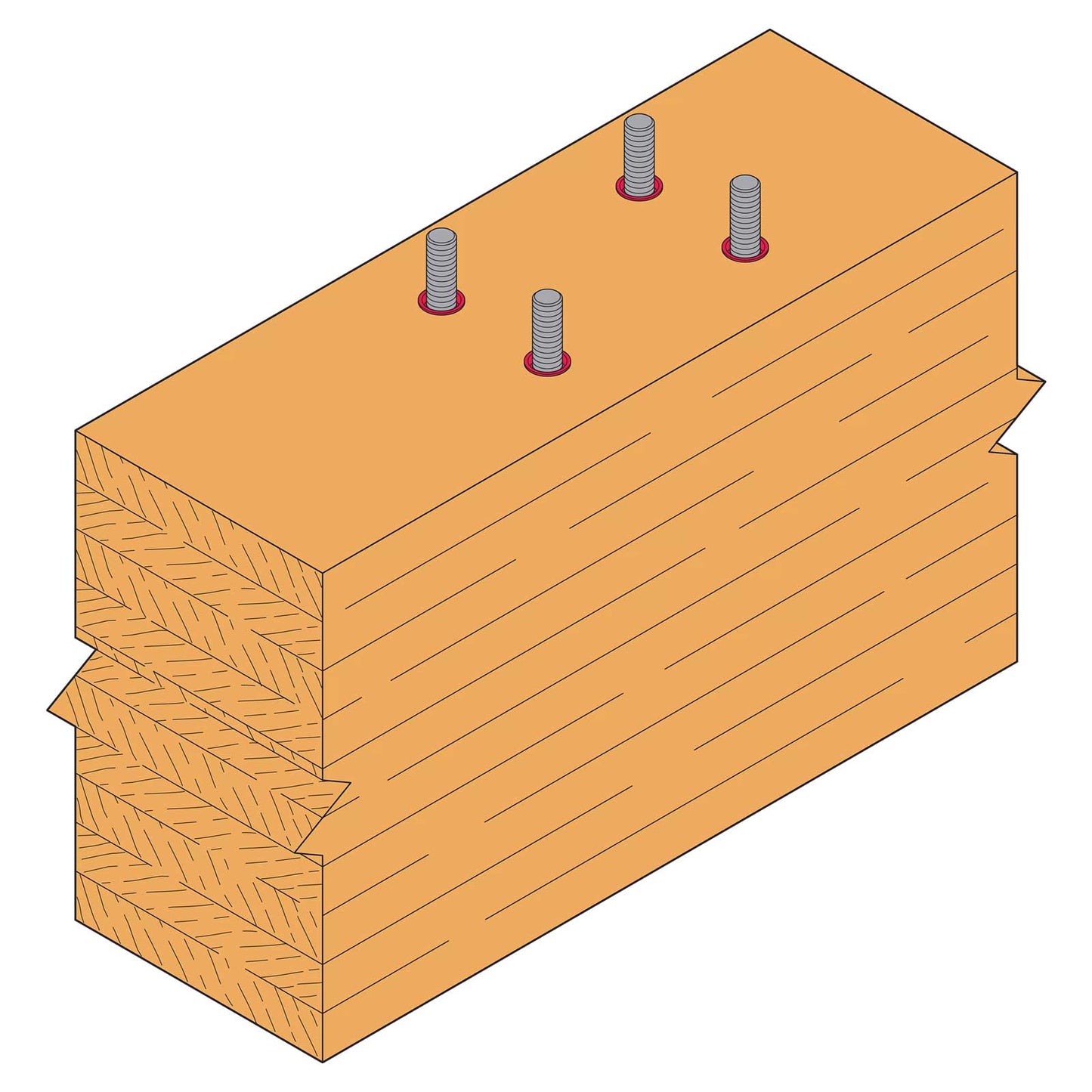 Wooden retaining cap with glued in threaded rod on a white background