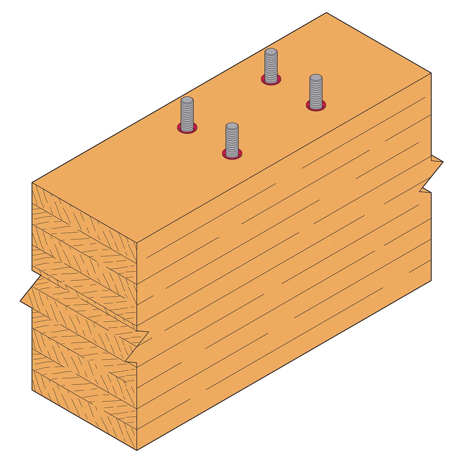 Wooden retaining cap with glued in threaded rod on a white background