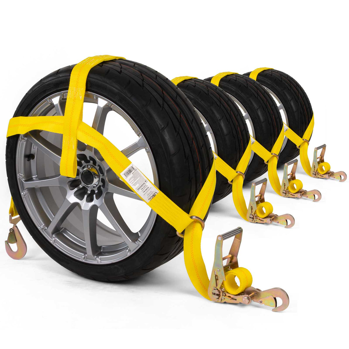 Adjustable Wheel Net w/ 2" Top Strap, Twisted Snap Hook & Ratchet w/ Snap Hook - 4 pack