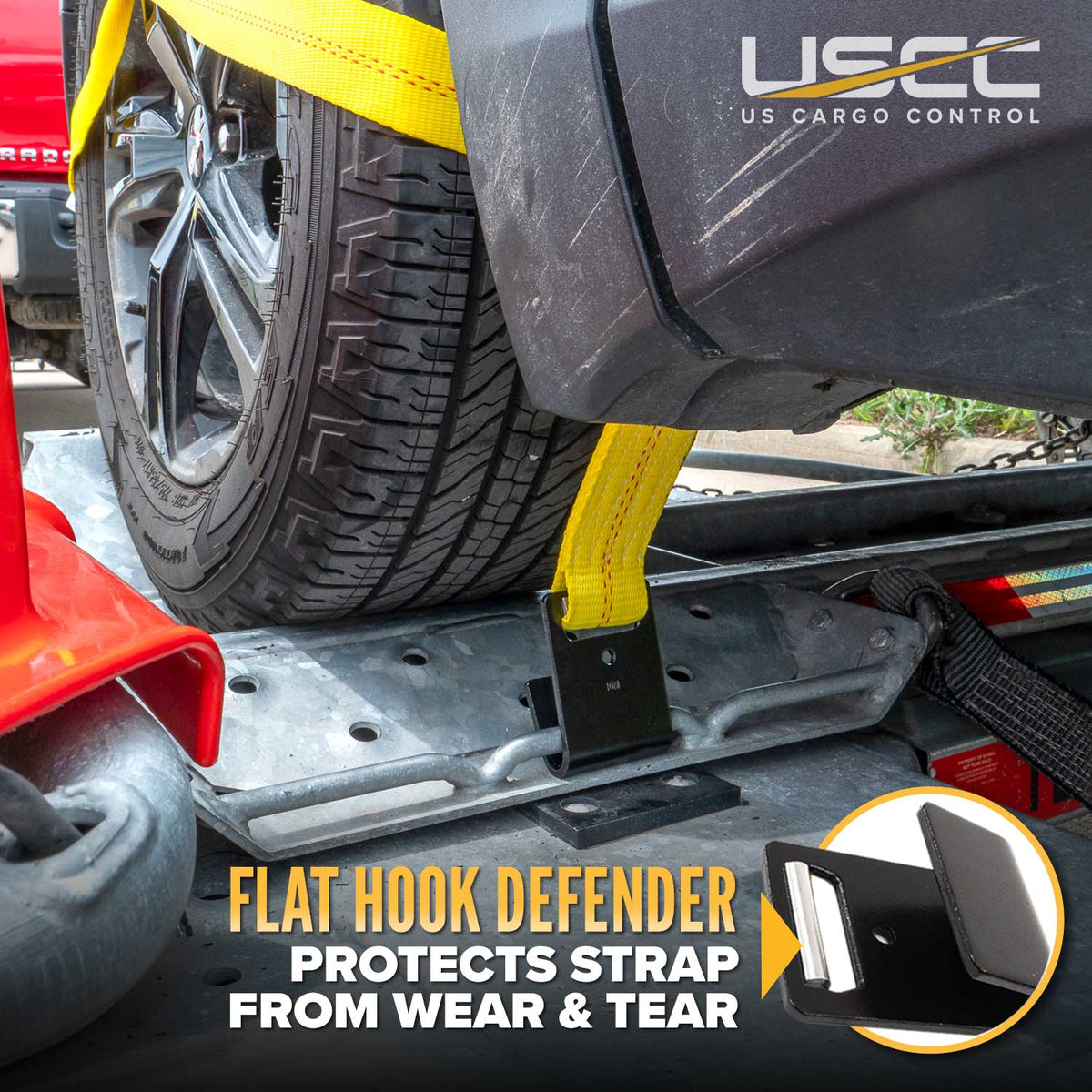 Yellow Adjustable Tow Dolly Strap with 4" Top Strap and Flat Hook - 2 pack