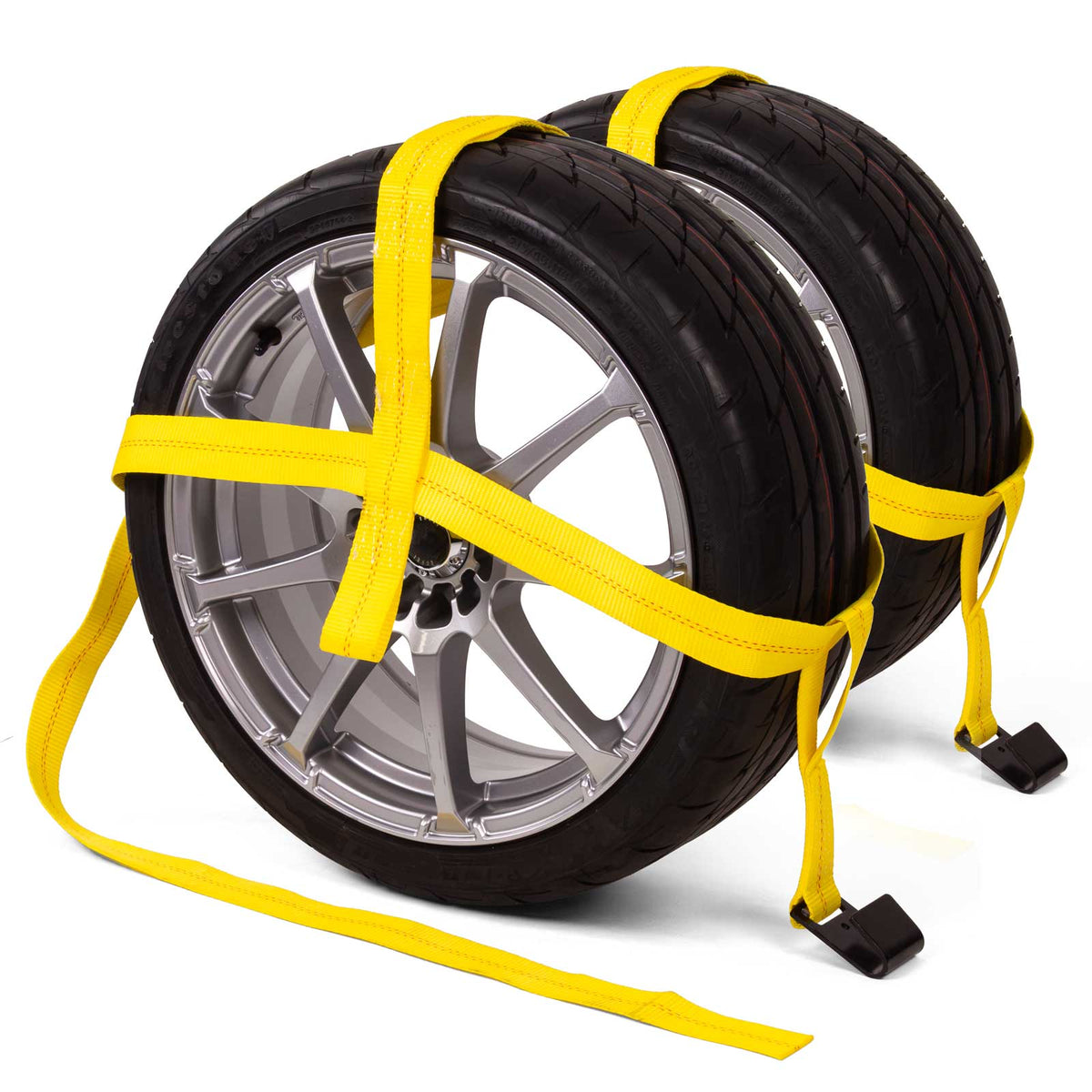 Yellow Adjustable Tow Dolly Strap with 2" Top Strap and Flat Hook - 2 pack