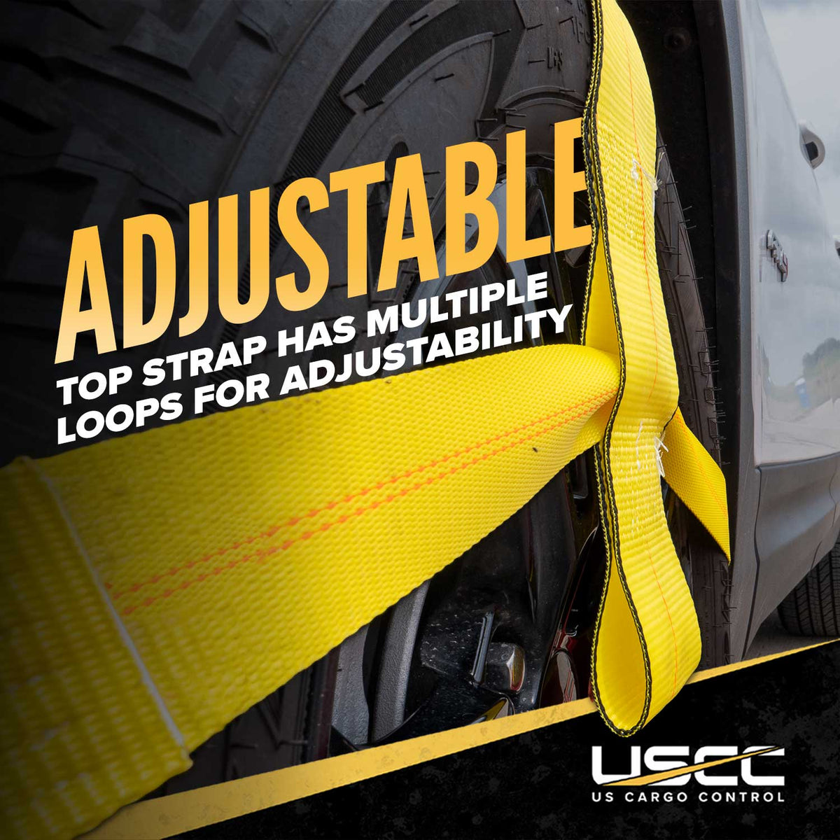 Yellow Adjustable Tow Dolly Strap with 4" Top Strap and Flat Hook - 2 pack
