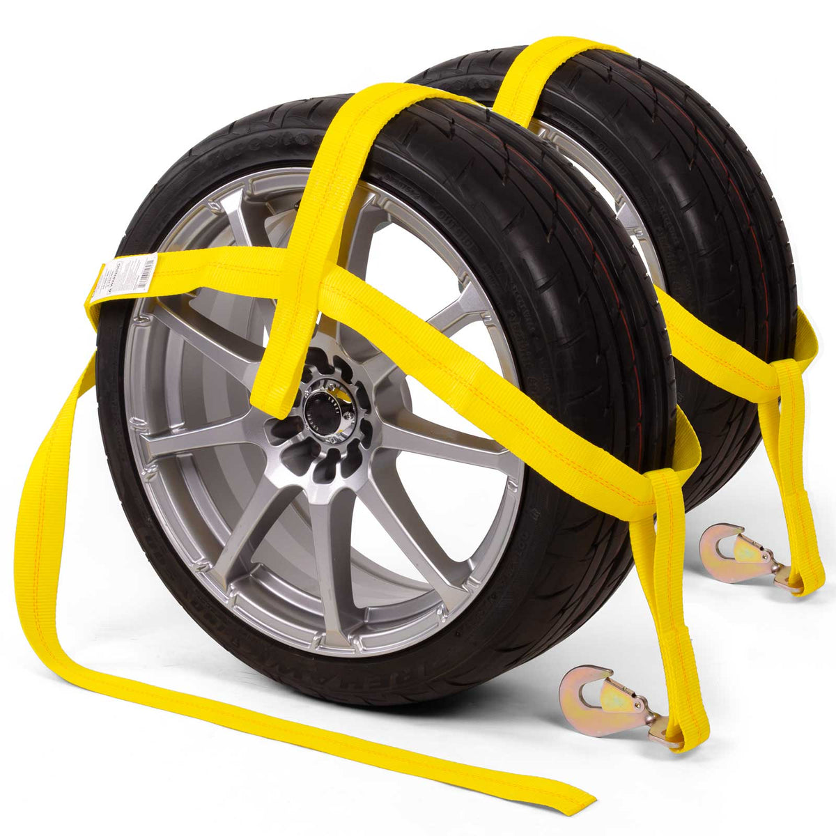 Yellow Adjustable Tow Dolly Strap with 2" Top Strap and Twisted Snap Hook - 2 pack
