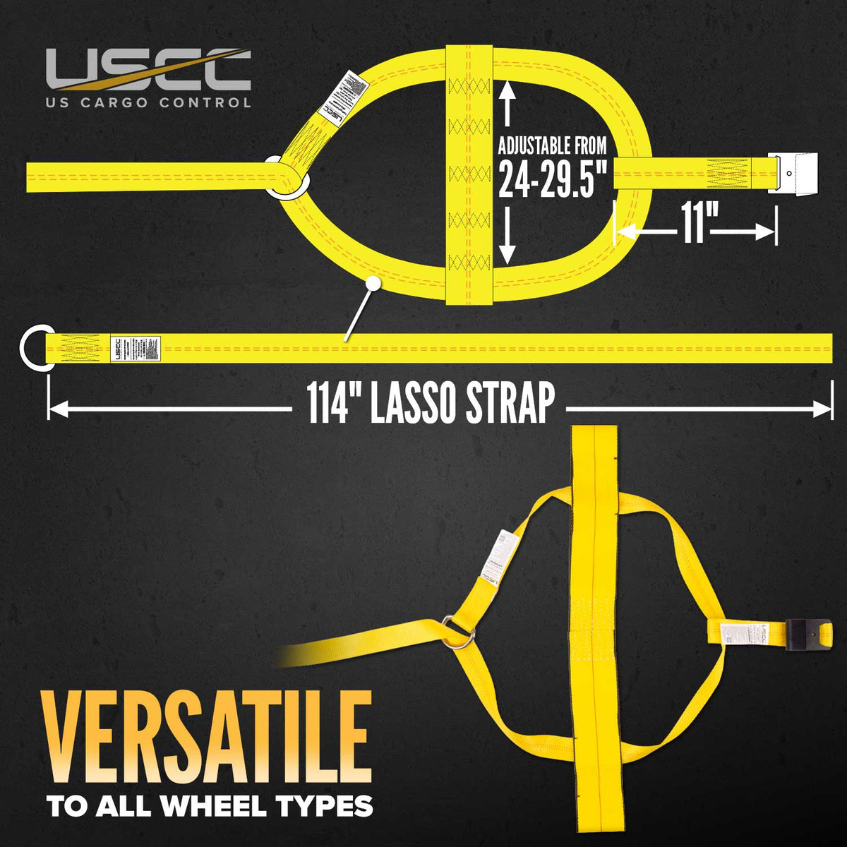 Yellow Adjustable Tow Dolly Strap with 4" Top Strap and Flat Hook - 2 pack