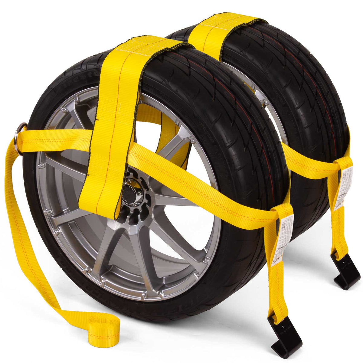 Yellow Adjustable Tow Dolly Strap with 4" Top Strap and Flat Hook - 2 pack