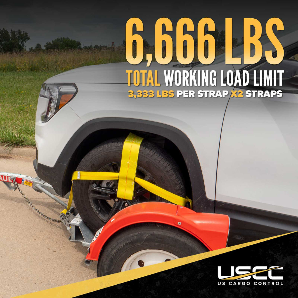 Yellow Adjustable Tow Dolly Strap with 4" Top Strap and Flat Hook - 2 pack