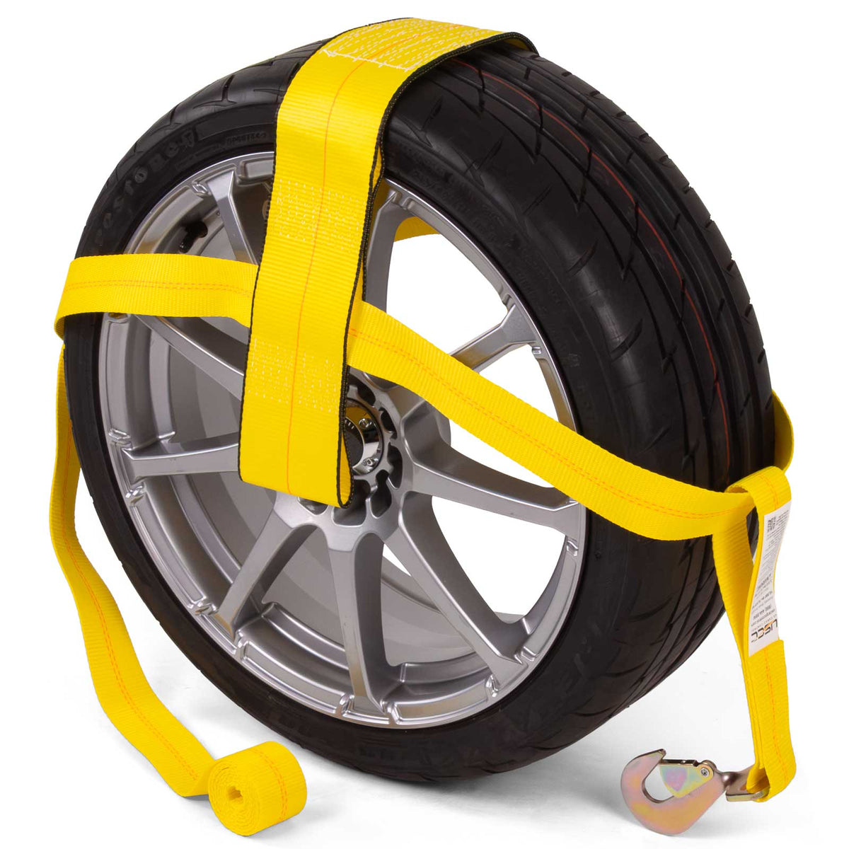 Yellow Adjustable Tow Dolly Strap with 4" Top Strap and Twisted Snap Hook