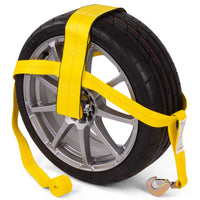 Yellow Adjustable Tow Dolly Strap with 4" Top Strap and Twisted Snap Hook