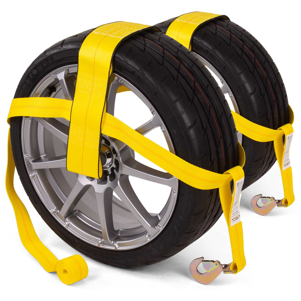 Yellow Adjustable Tow Dolly Strap with 4" Top Strap and Twisted Snap Hook - 2 pack