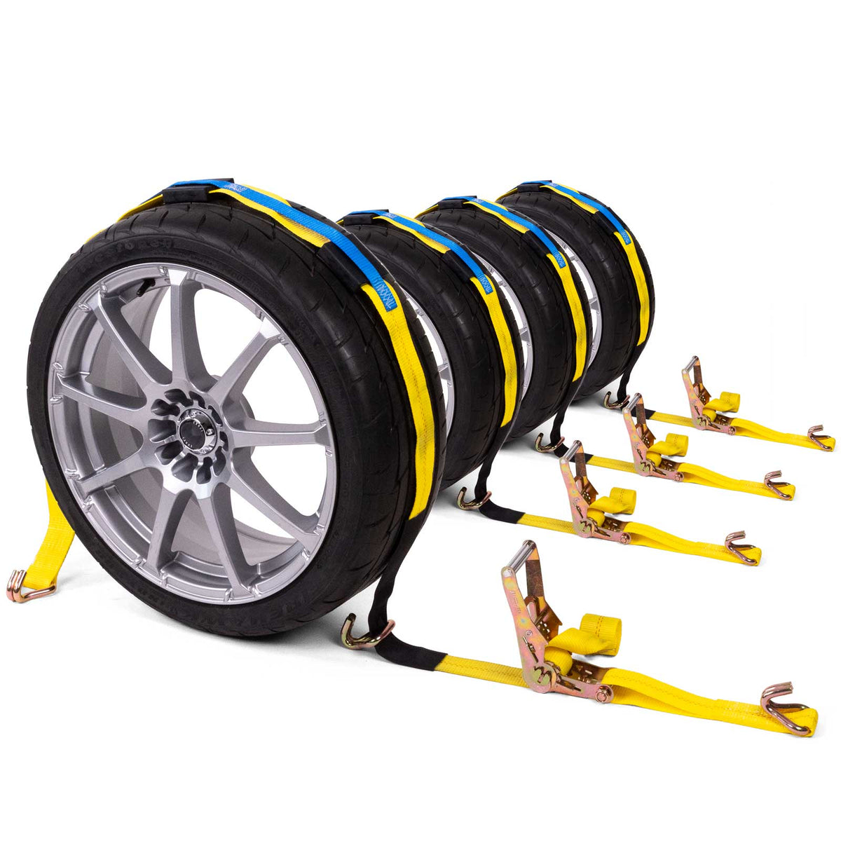 2" x 11' Car Carrier Ratchet Strap w/ Wire Hooks  & 3 Rubber Cleats - 4 Pack