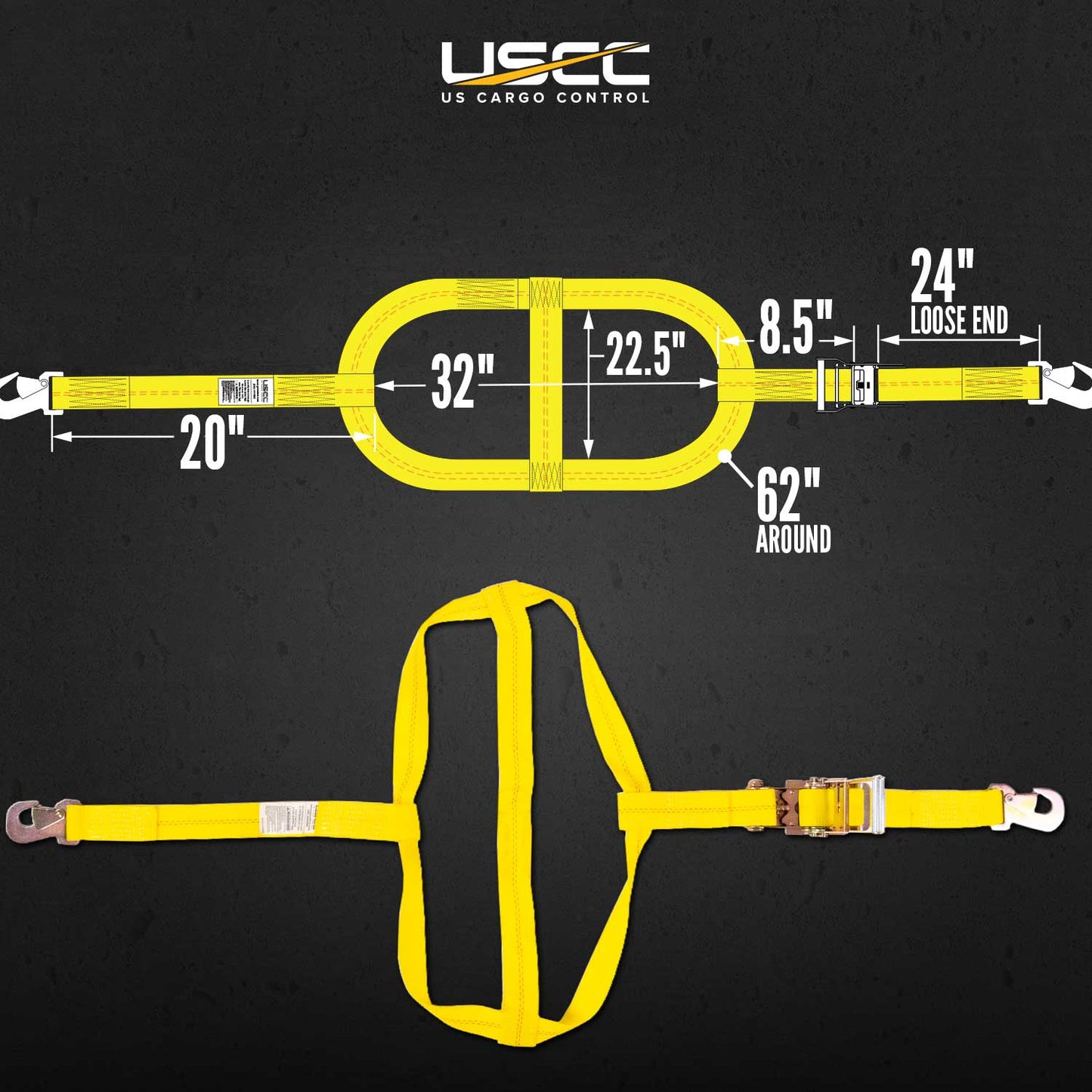 Wheel Net 2" Tire Holder w/ Ratchet Strap & Flat Snap Hooks - 4 Pack