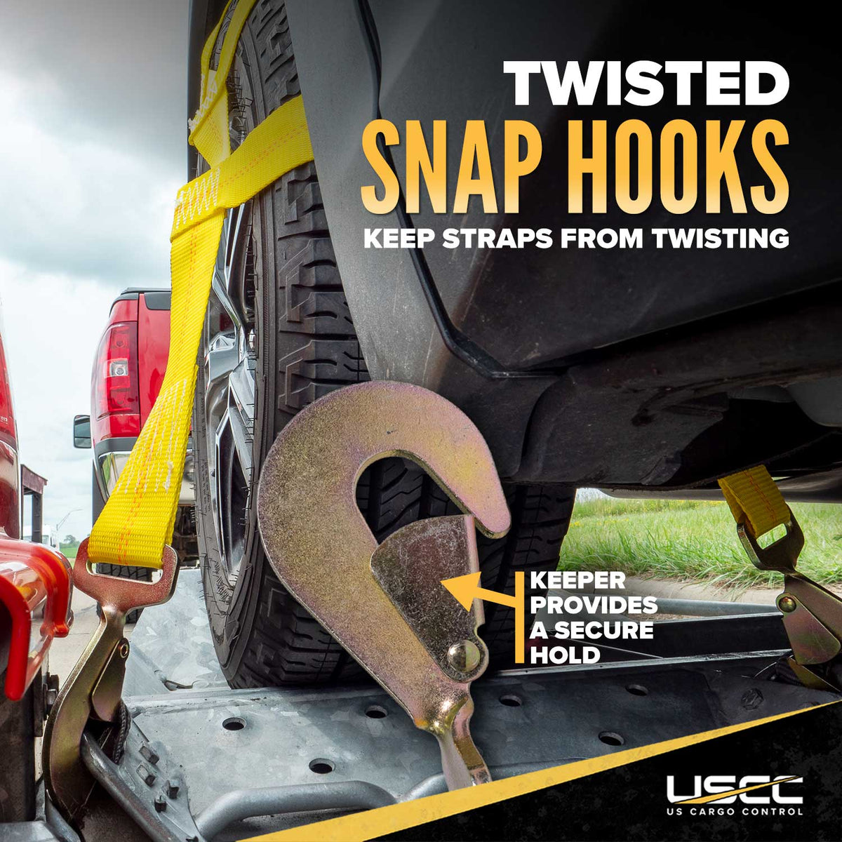 Tow Dolly Basket Strap with Twisted Snap Hooks - 2 Pack