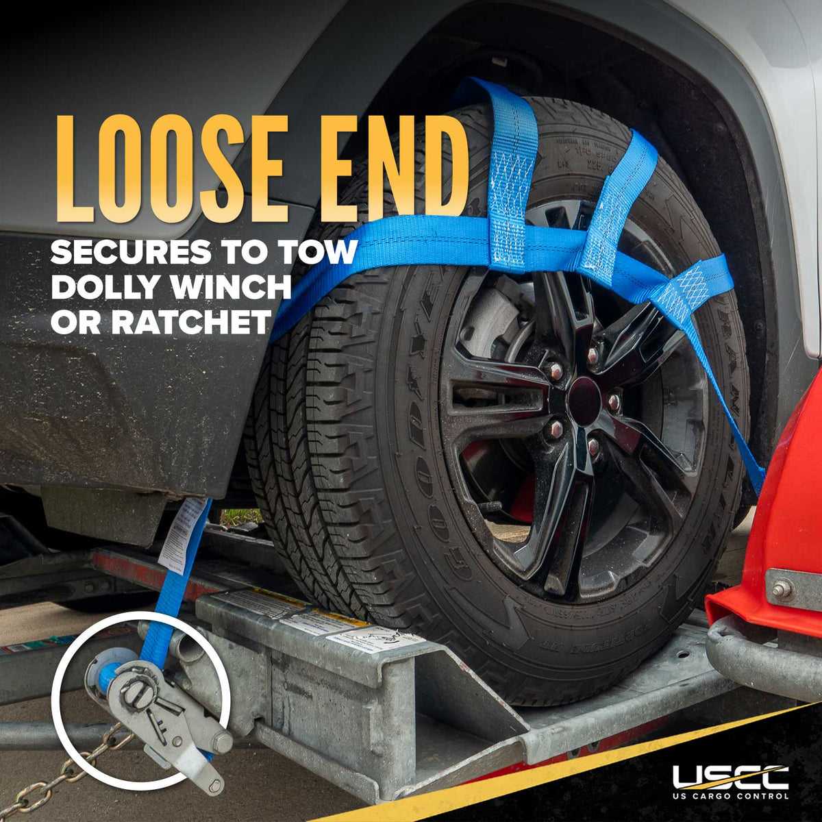 Blue Extra Large Tow Dolly Basket Strap with Flat Hooks - 2 pack