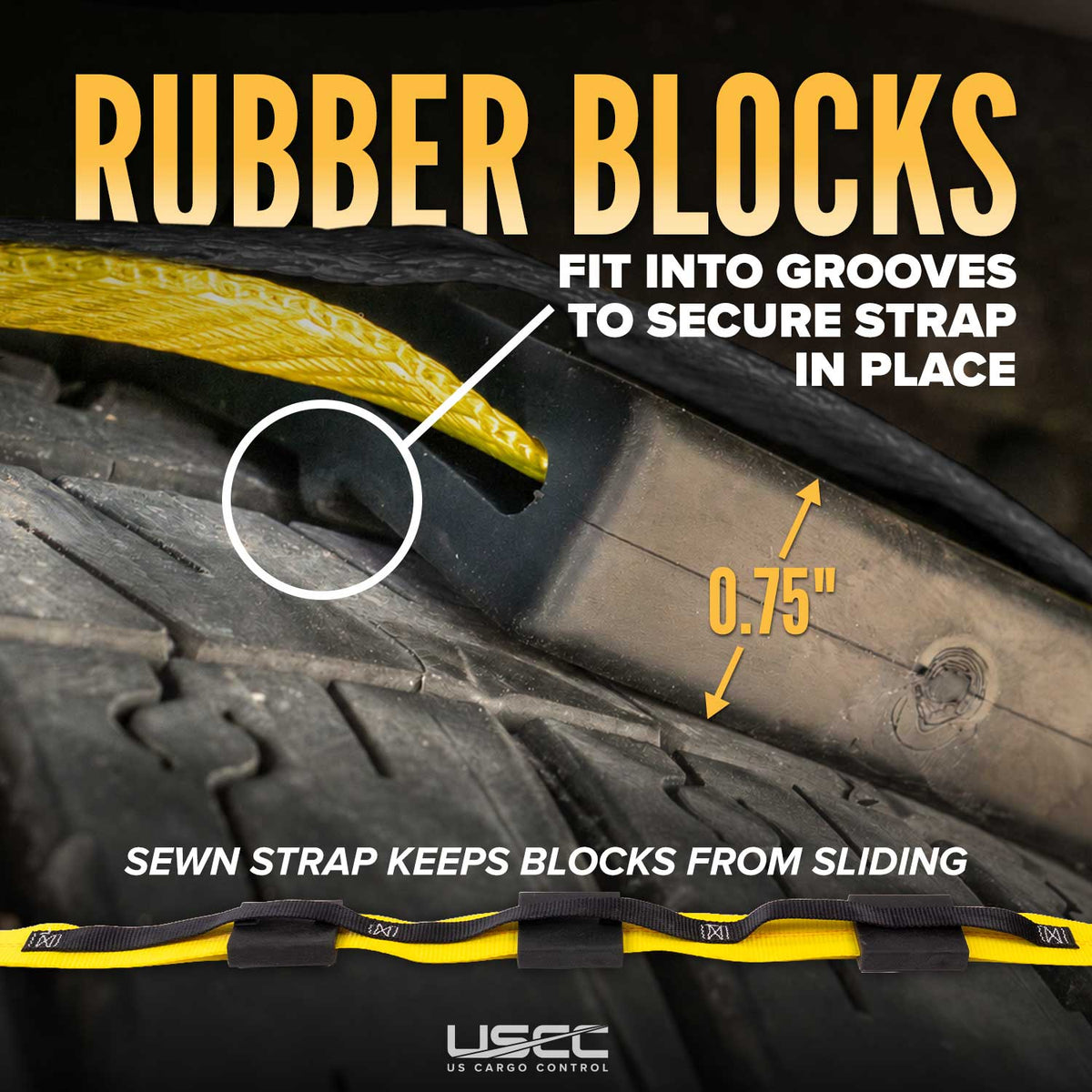 Wheel Strap with Swivel Hooks and Rubber Blocks
