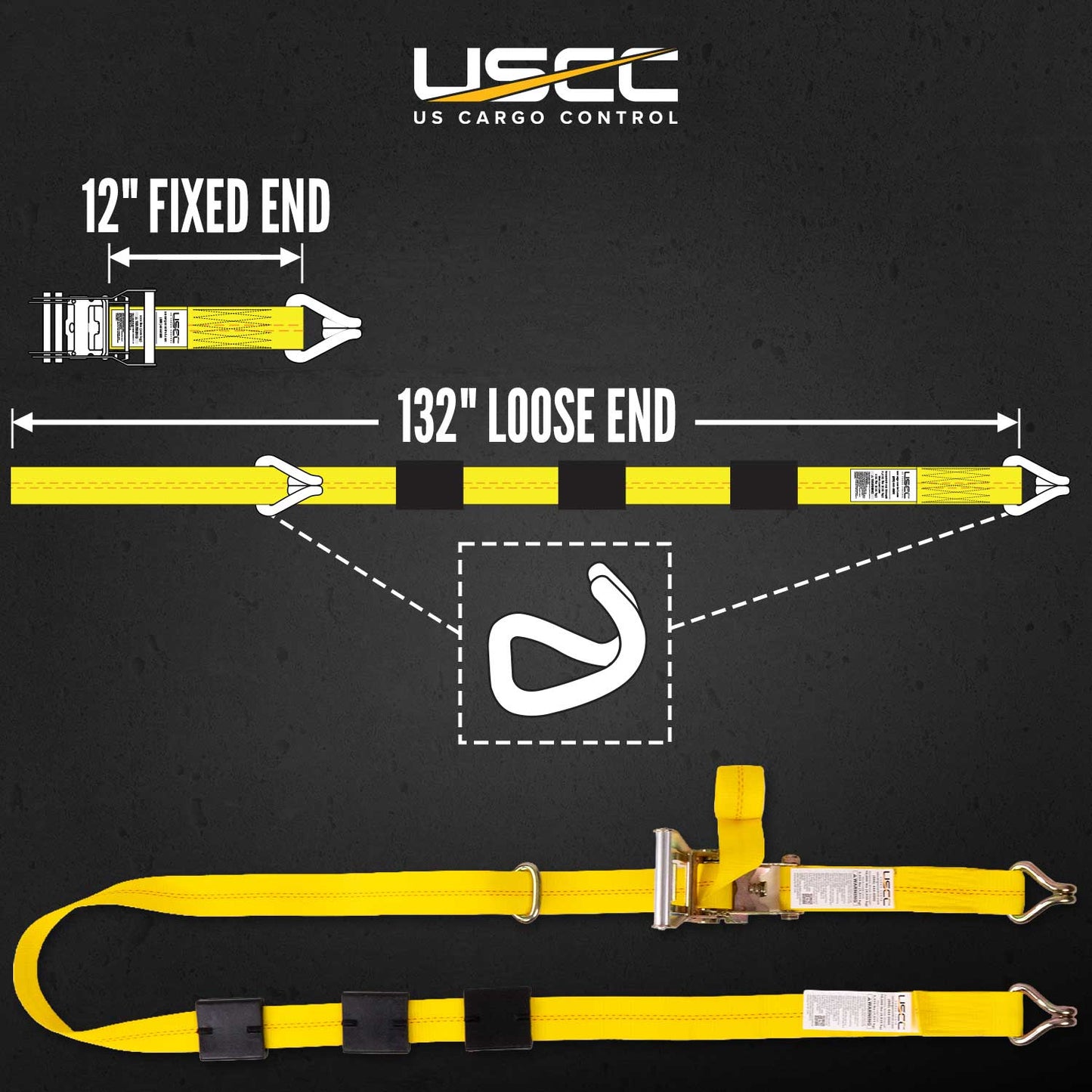 Car Carrier Wheel Strap w/ Wire Hooks & Adj Rubber Blocks & Ratchet - 4 Pack