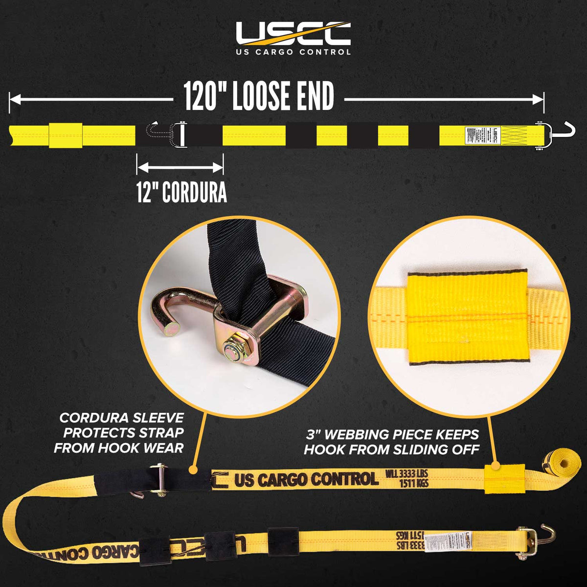 2" x 10' OEM Replacement Wheel Strap with 2 Swivel J Hooks and 3 Adjustable Rubber Cleats