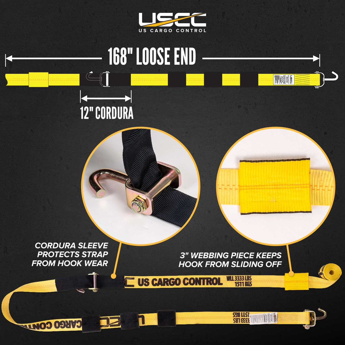 2" x 14' OEM Replacement Wheel Strap with 2 Swivel J Hooks and 3 Adjustable Rubber Cleats