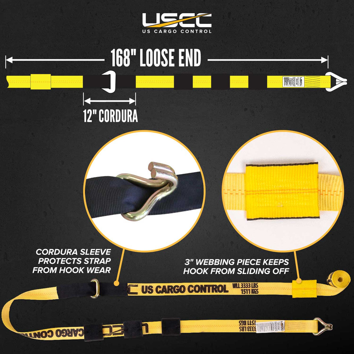 2" x 14' OEM Replacement Wheel Strap with 2 Wire Hooks and 3 Adjustable Rubber Cleats