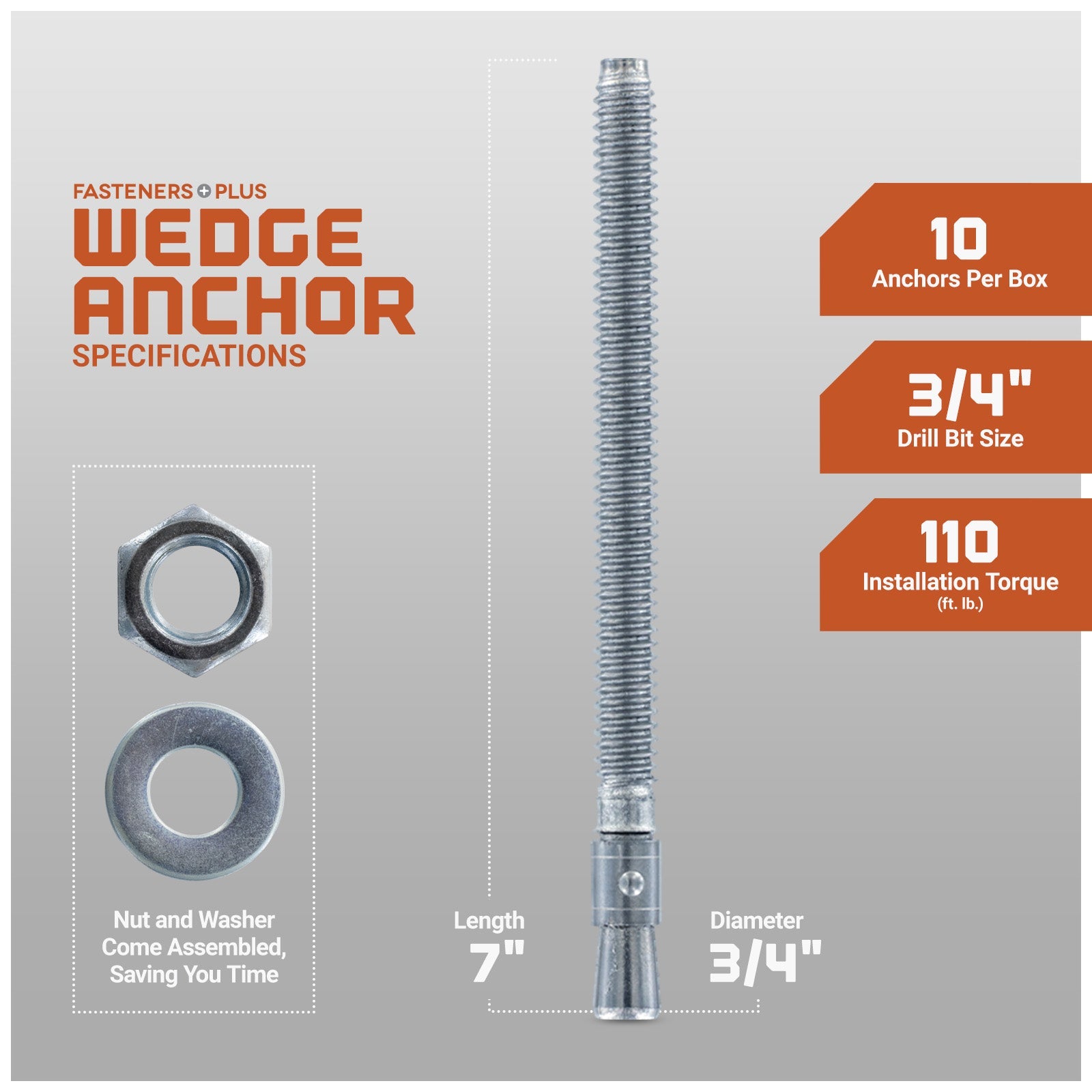 3/4" x 7" Red Head Trubolt Wedge Anchor, Zinc, Pkg 10 Dimensions
