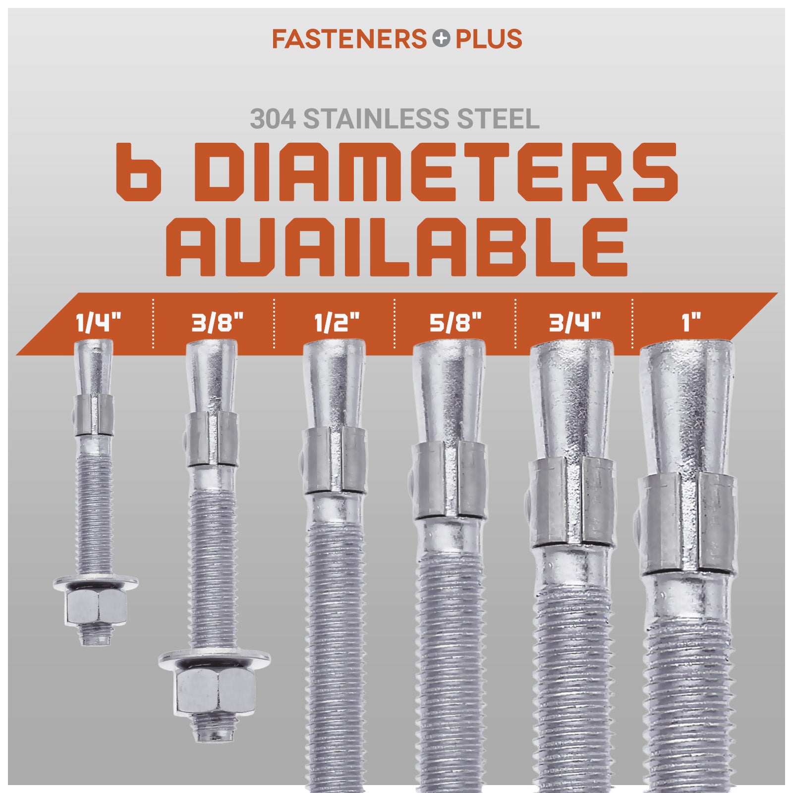 10-Pack 3/8" X 2-3/4" Stainless Steel Wedge Anchors - 304 (18-8) Grade For Concrete, Marine Use