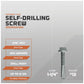 Self-drilling screw with specifications on a gray background