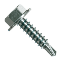 Metal screw with hex head on a white background