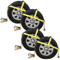 Adjustable Wheel Net w/ 2" Top Strap, Twisted Snap Hook & Ratchet w/ Snap Hook - 4 pack