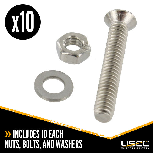 L-Track Fastener Pack | 1-1/2" Bolt with Nut & Washer | 10-Pack