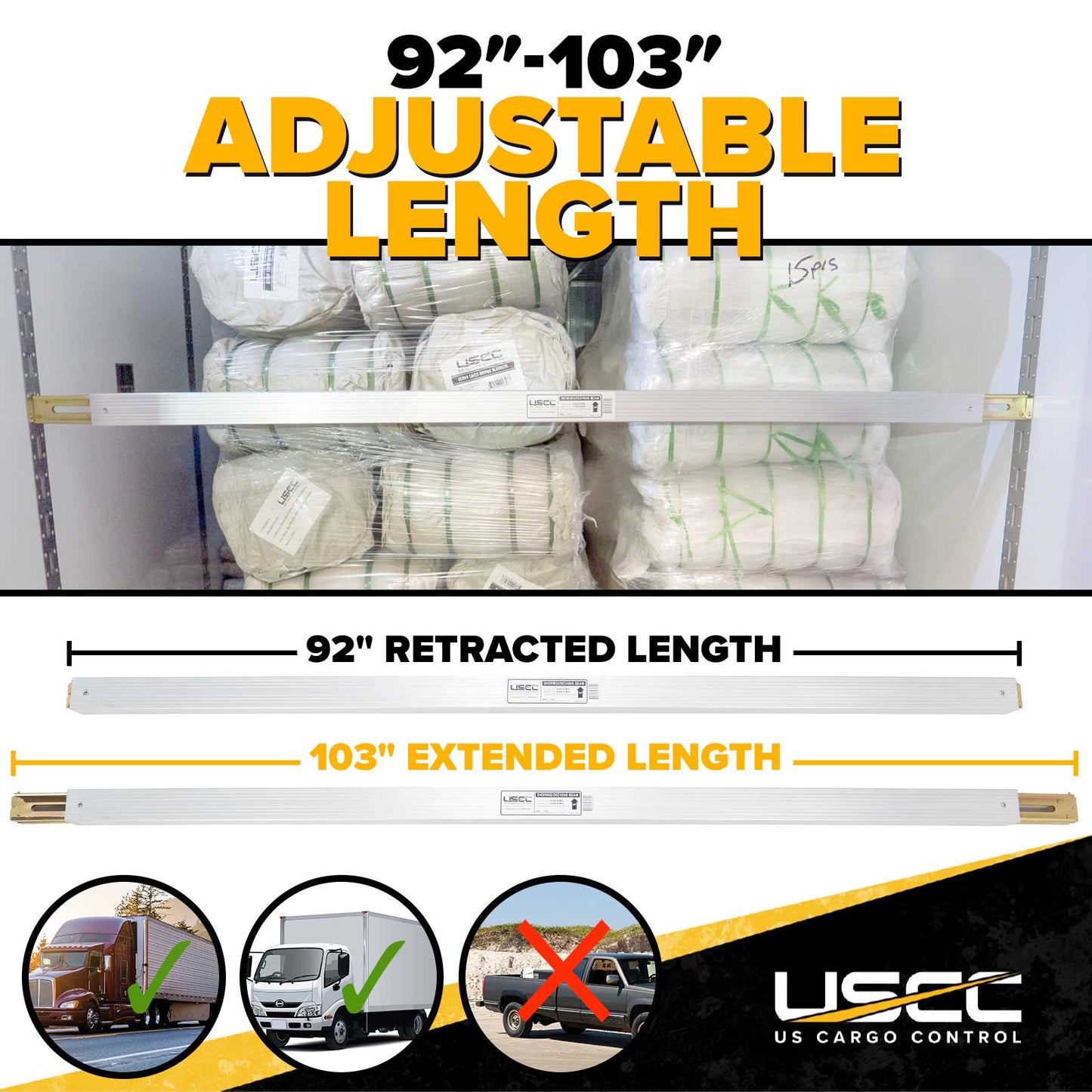 92" - 103" Aluminum E-Track Load Bar - 2,200 lb Capacity | 2-Pack