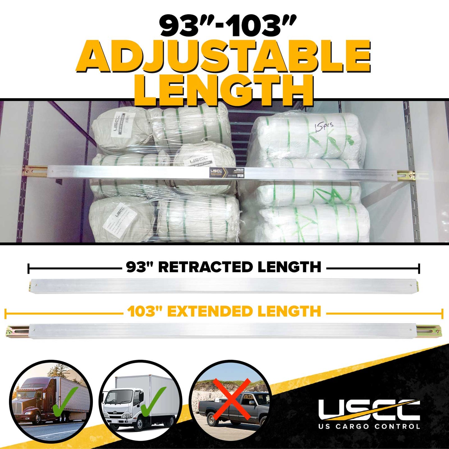 93" - 103" Aluminum E-Track Load Bar with Flat Latch Release - 2,200 lb Capacity | 4-Pack