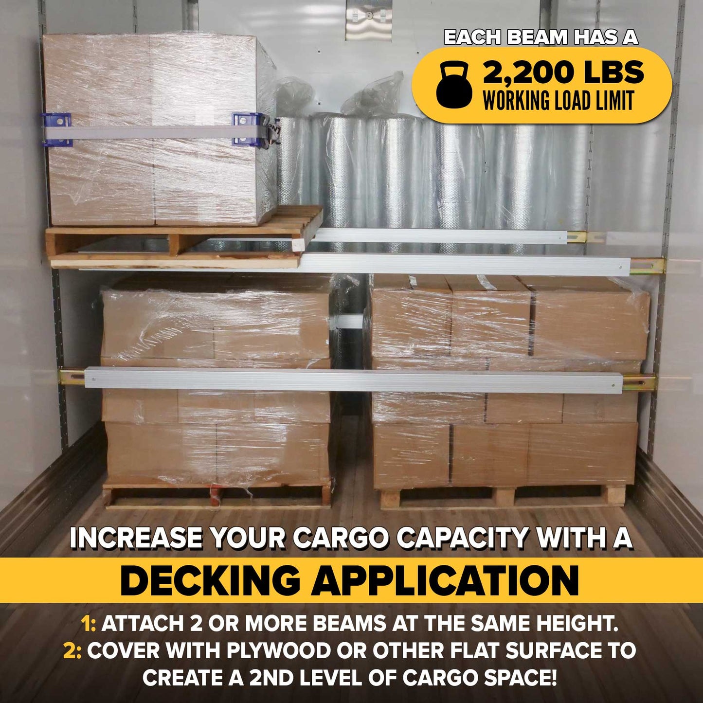 93" - 103" Aluminum E-Track Load Bar with Flat Latch Release - 2,200 lb Capacity | 4-Pack