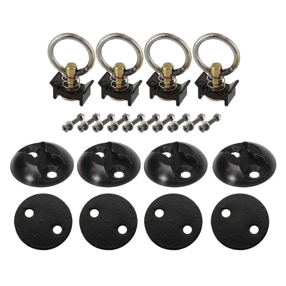 Single Stud Round L-Track Anchor Point Tie Down Kit | Black