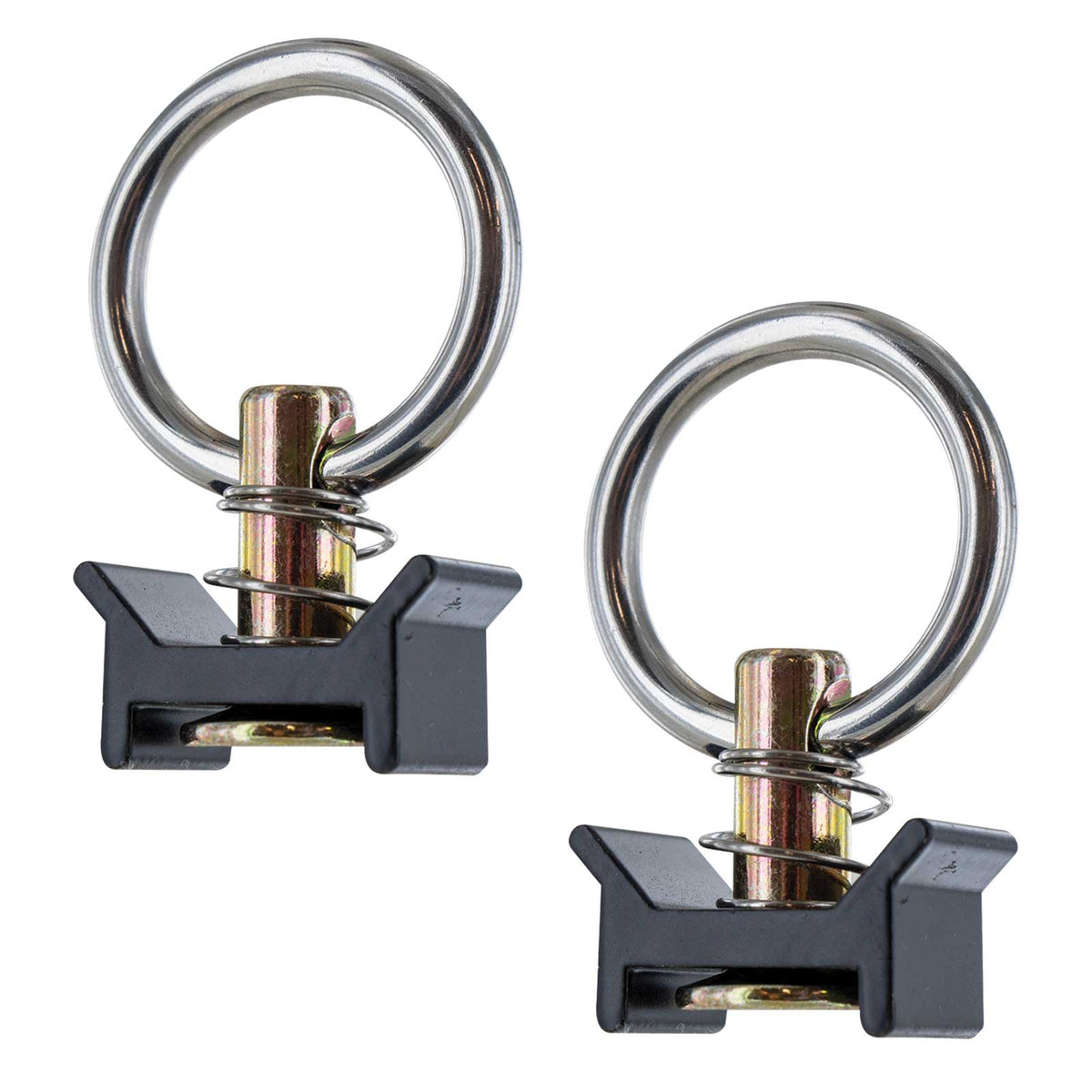 Single Stud L-Track Fitting with Stainless Steel Round Ring - Black | 4,000 lbs. BS | 2-Pack