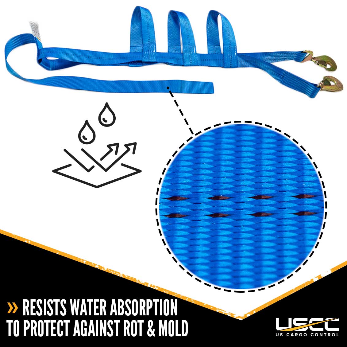 Blue Extra Large Tow Dolly Basket Strap with Twisted Snap Hooks
