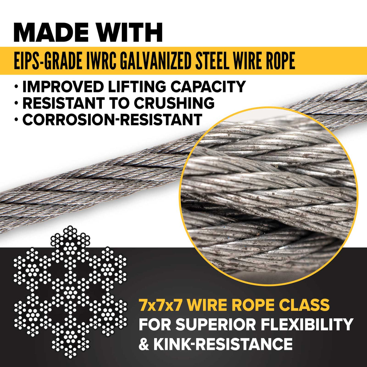 1/2" x 18' Standard Eye Cable Laid Wire Rope Sling | 7x7x7
