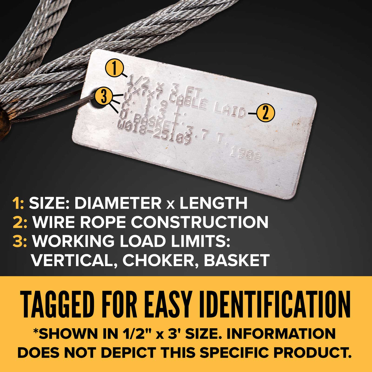 5/8" x 4' Standard Eye Cable Laid Wire Rope Sling | 7x7x7