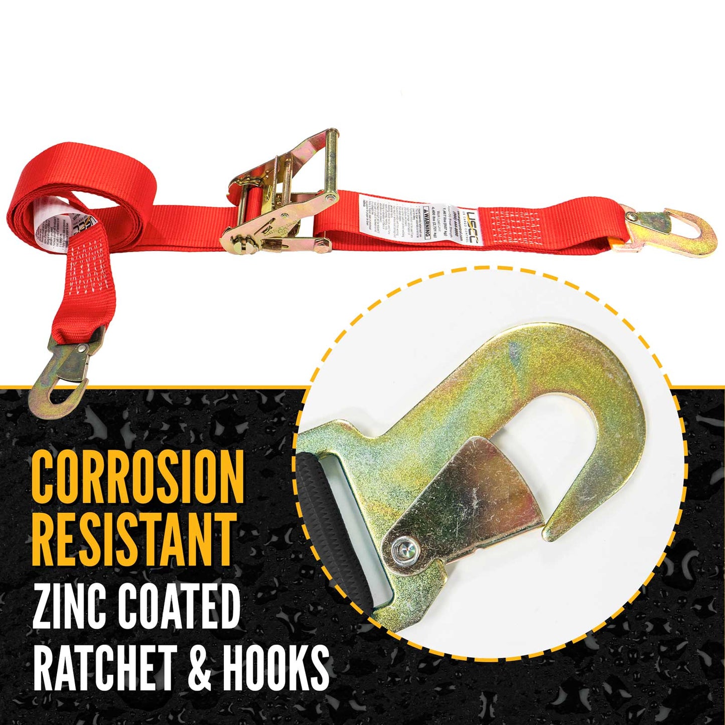 2" x 8' Car Tie Down Ratchet Strap with Flat Snap Hooks | Red