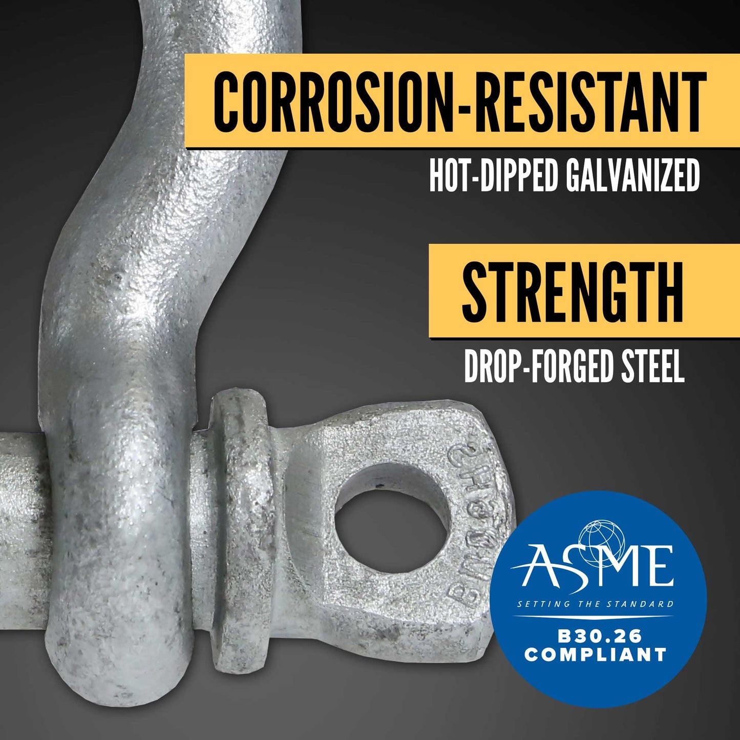 Screw Pin Anchor Shackle - Chicago Hardware - 5/8" Galvanized Steel - 3.25 Ton shackle construction