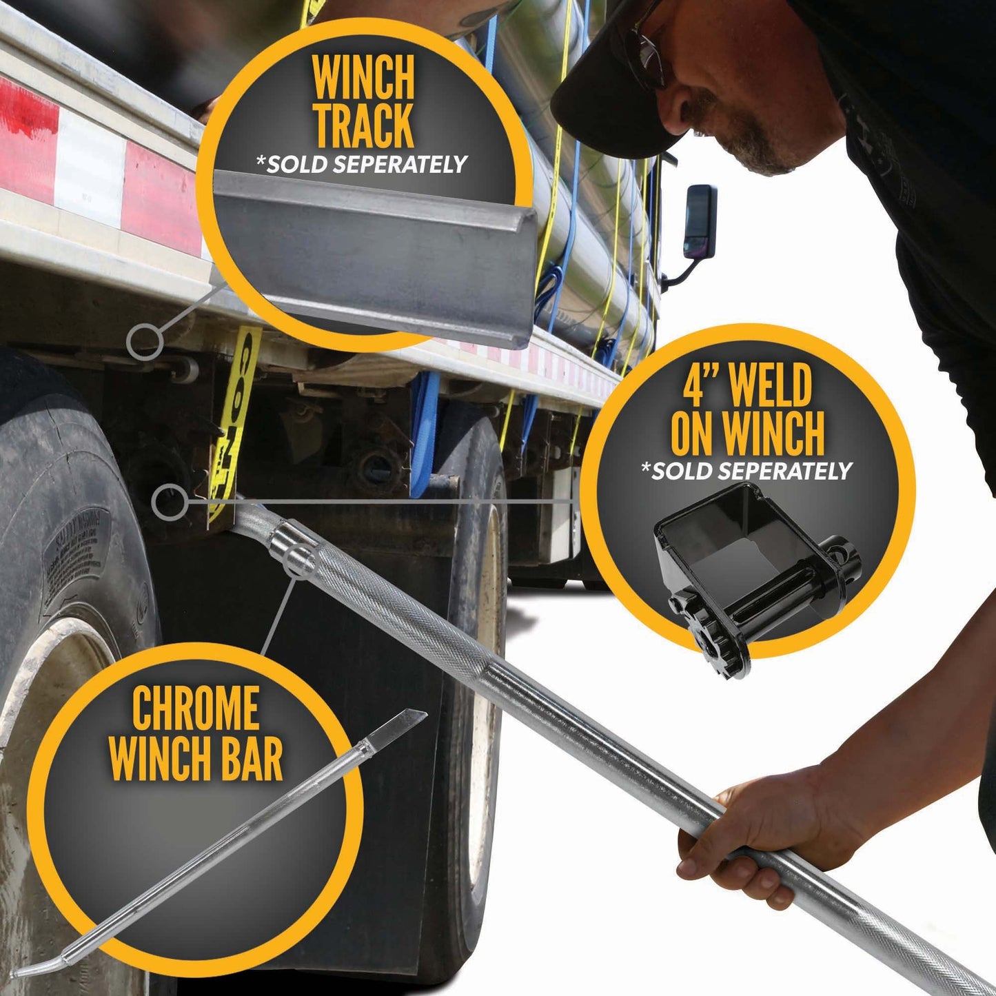 Combination Winch Bar with Square Head - Chrome Finish