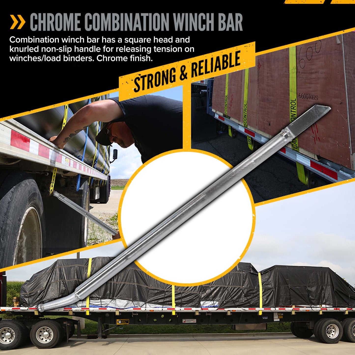 Combination Winch Bar with Square Head - Chrome Finish