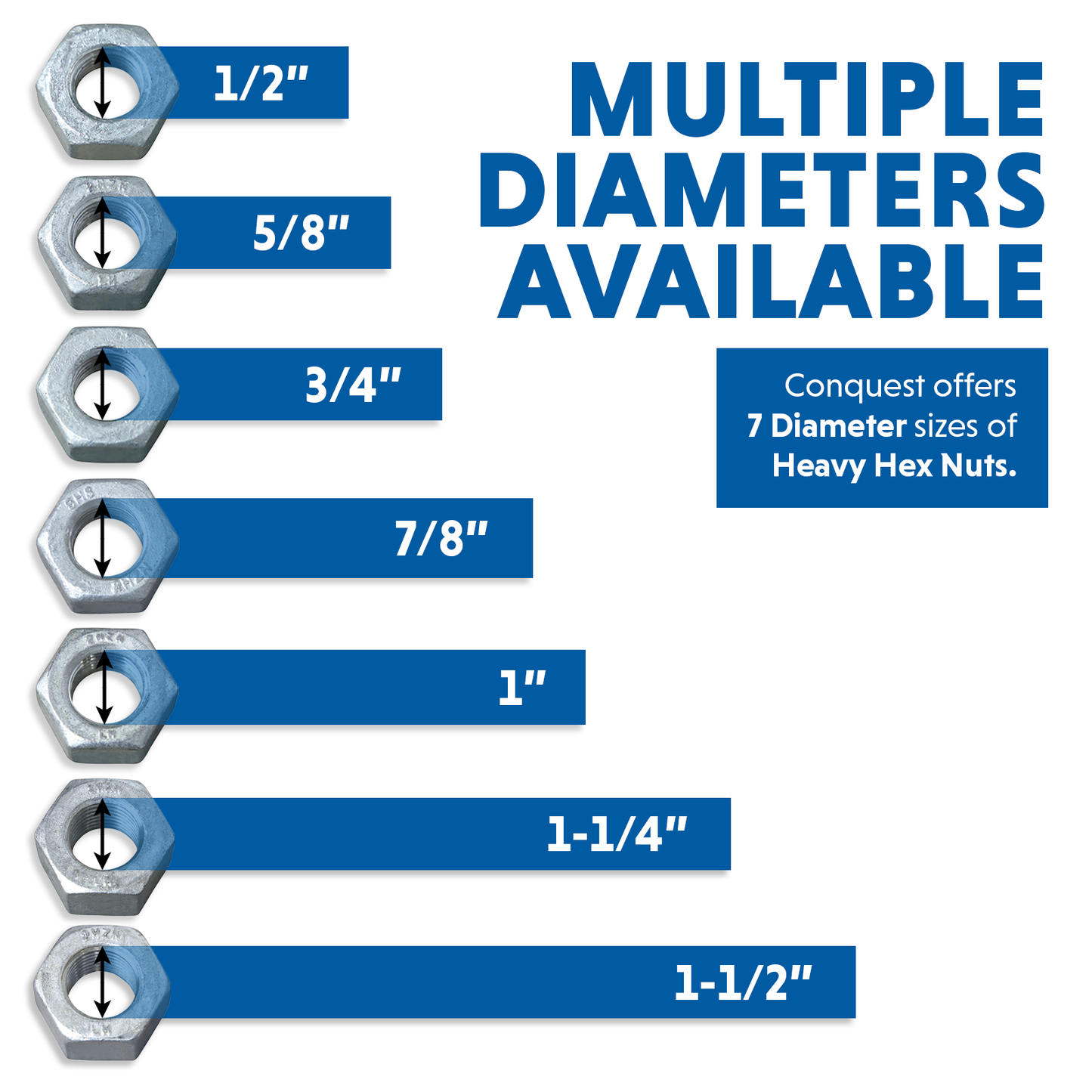 Heavy Hex Nuts - Multiple Diameters Available
